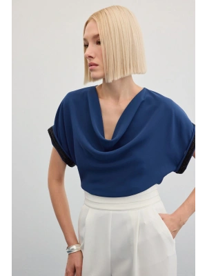 Kollar Taş Detaylı Salaş Bluz - İndigo