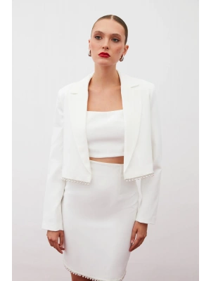Aksesuarlı Kısa Ceket - Ekru