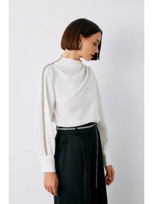 Omuz Aksesuarlı Bluz - Ekru