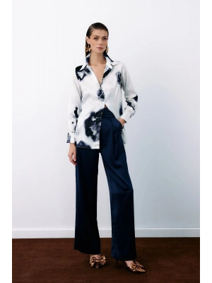 Desenli Geniş Klasik Gömlek - LACİVERT