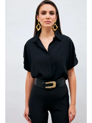 Kol Detaylı Salaş Gömlek - Siyah