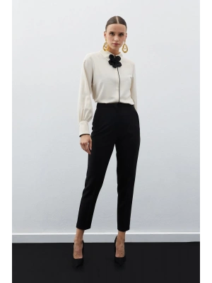 Yüksek Bel Pensli Pantolon - SİYAH