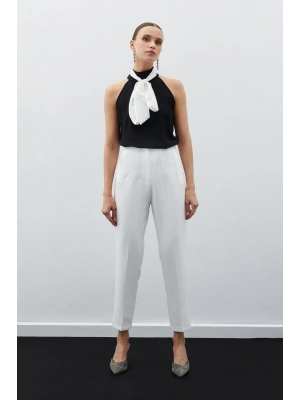 Yüksek Bel Pensli Pantolon - Ekru