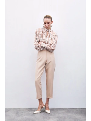 Yüksek Bel Pensli Pantolon - Bej