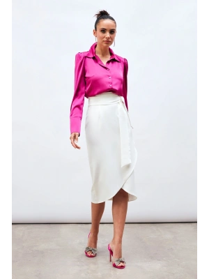 Kuşaklı Kalem Etek - Ekru