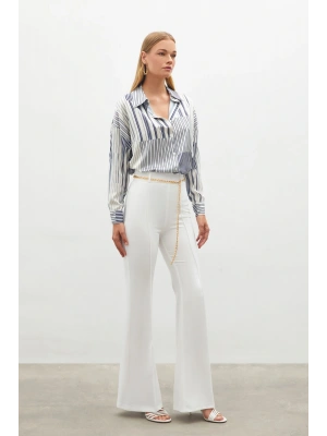 Zincir Kemer İspanyol Paça Pantolon Ekru