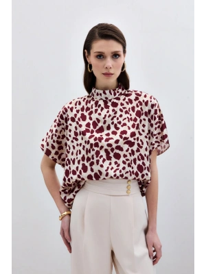 Yarasa Kol Salaş Bluz - Bej-Bordo