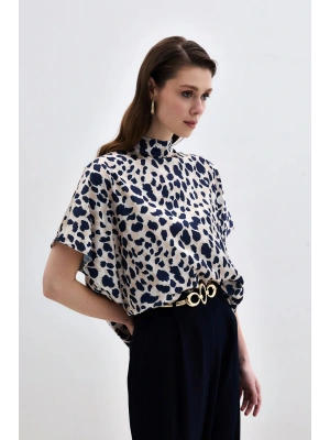 Yarasa Kol Salaş Bluz - Bej-Lacivert