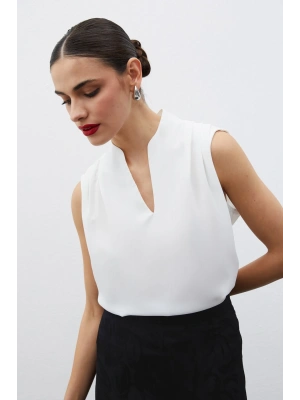 Hakim Yaka Kolsuz Bluz - Ekru