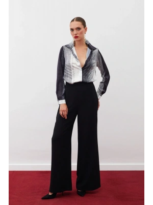 Desenli Düz Gömlek - SİYAH