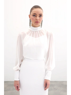 Payet Detaylı Bluz - Ekru