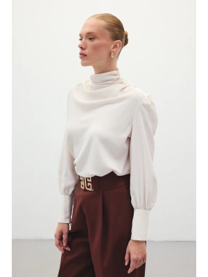 Drape Detaylı Bluz - Bej