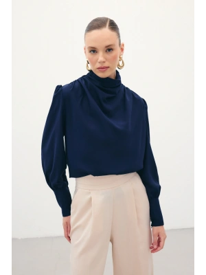 Drape Detaylı Bluz - Lacivert