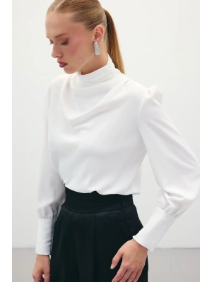 Drape Detaylı Bluz - Ekru