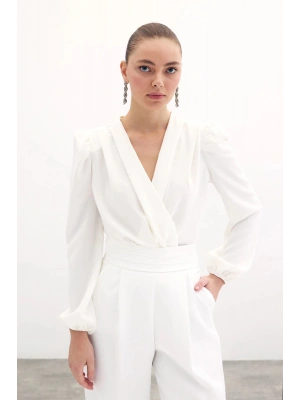 Kruvaze Vatkalı Bodysuit - Ekru