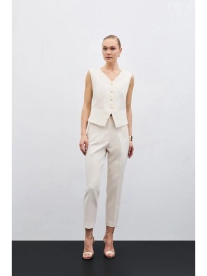 Yüksek Bel Pensli Pantolon - Bej