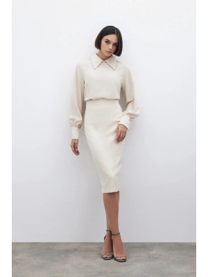 Düz Kalem Etek - Bej