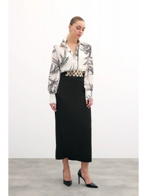 Gold Aksesuarlı Uzun Etek - Siyah