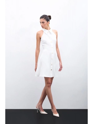 ÇıtÇıtlı Kısa Elbise - Ekru