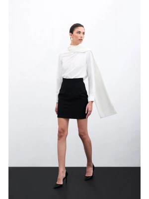 Şal Detaylı Bluz - Ekru