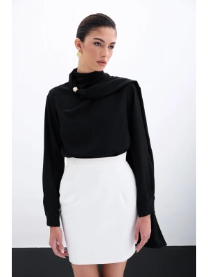 Şal Detaylı Bluz - Siyah