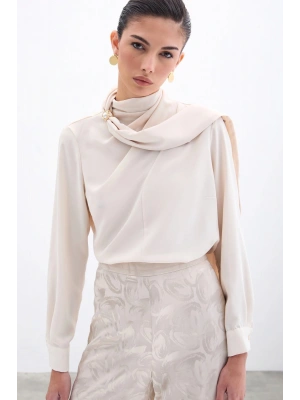 Şal Detaylı Bluz - Bej