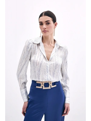 Geniş Manşetli Gömlek - Ekru-Mavi