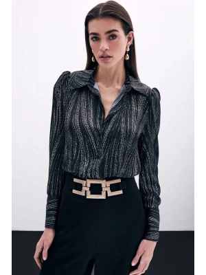 Geniş Manşetli Gömlek - Siyah-Camel