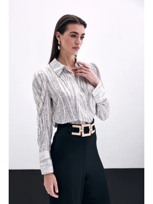 Geniş Manşetli Gömlek - Ekru-Siyah