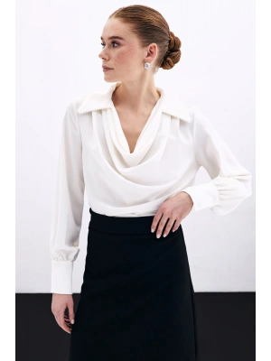 Degaje Yaka İncili Salaş Bluz - Ekru