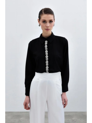 Şerit Aksesuarlı Gömlek - Siyah