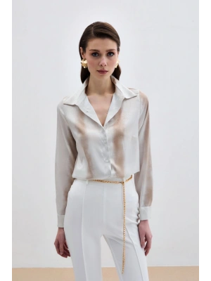 Desenli Klasik Gömlek - Bej