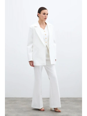 İspanyol Paça Pantolon - Ekru