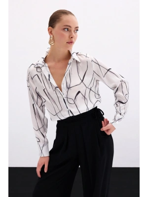 Yırtmaç Detaylı Gömlek - Ekru