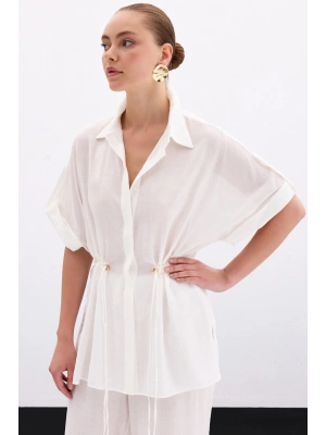 Bel Büzgü Detaylı Gömlek - Ekru