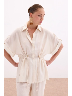 Bel Büzgü Detaylı Gömlek - Taş