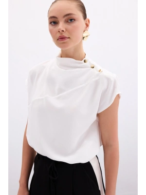 Tek Omuz Çıtçıtlı Bluz - Ekru