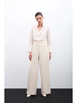 Bel Detaylı Pantolon - Bej