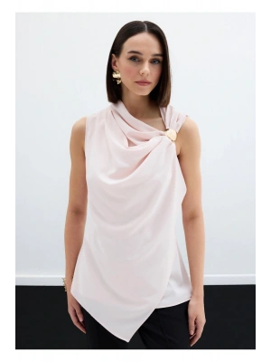 Tek Omuz Aksesuarlı Bluz - Pudra