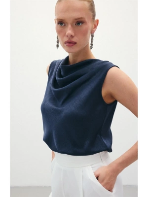 Degaje Yaka Saten Bluz - Lacivert