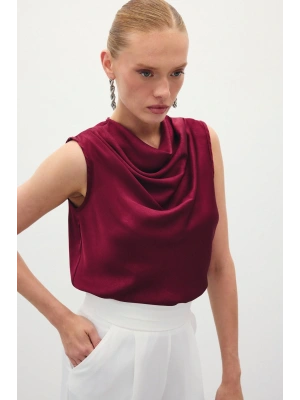 Degaje Yaka Saten Bluz - Bordo