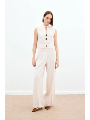 Yüksek Bel Keten Pantolon - Taş