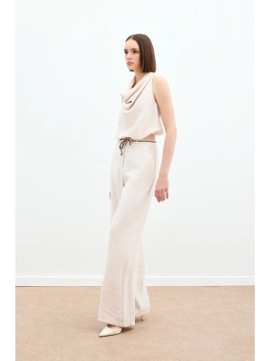 Örgü Kemerli Pantolon - Bej