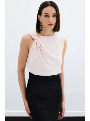 Tek Omuz Detaylı Bluz - Pudra