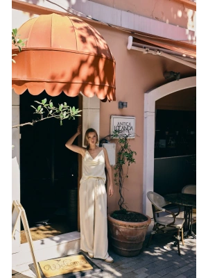 Kemerli Salaş Pantolon - Krem