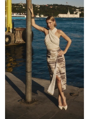 Desenli Keten Kalem Etek - Taş