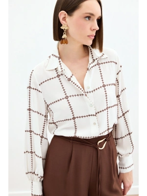 Nakış Detaylı Viskon Gömlek - Kahve