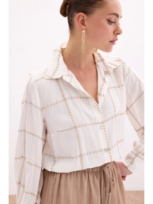 Nakış Detaylı Viskon Gömlek - Bej