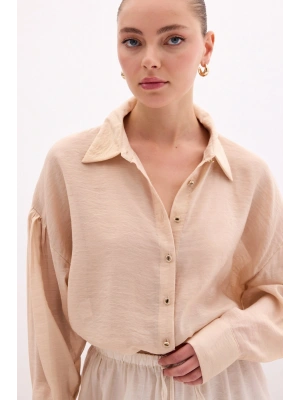 Düğme Aksesuarlı İnce Gömlek - Bej