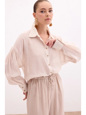 Düğme Aksesuarlı İnce Gömlek - Taş